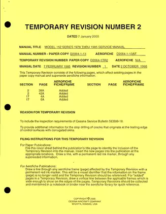 1978-1985 Cessna 152 series aircraft service manual Preview image 3