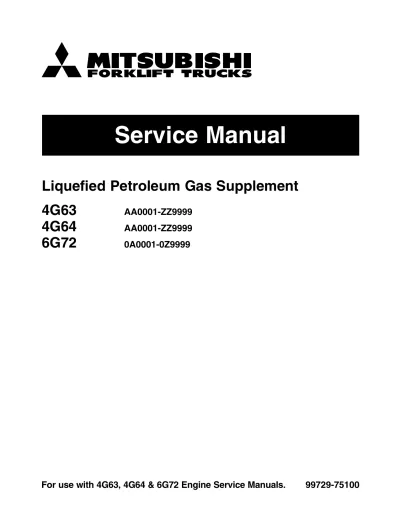 Preview: Mitsubishi 4G63/4G64/6G72 Forklift Factory Service Manual | LP Gas System (P/N 99729-75100, 99789-74120)