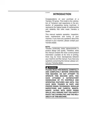 Yamaha YZ Series Bike Service Manual (Latest Edition) Preview image 2