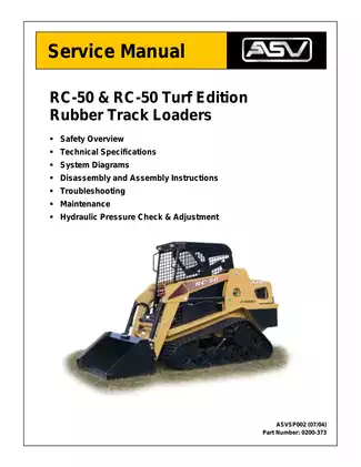 ASV RC-50 Rubber Track Loader Service Manual (2004)