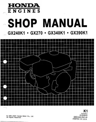 1991-2001 Honda GX340, GX340K1 engine shop manual Preview image 1