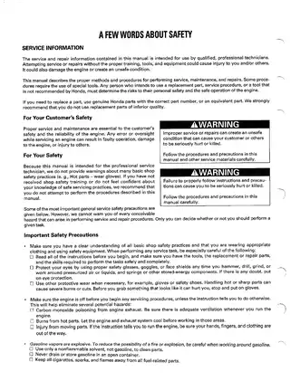 1991-2001 Honda GX340, GX340K1 engine shop manual Preview image 2