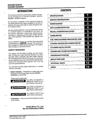 1991-2001 Honda GX340, GX340K1 engine shop manual Preview image 3