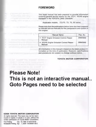 Toyota 1FZ-F, 1FZ-FE engine (Land Cruiser) repair manual