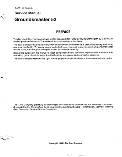 Preview: 1977- Toro Groundsmaster 52 Mower Repair Manual (P/N 84402SL)