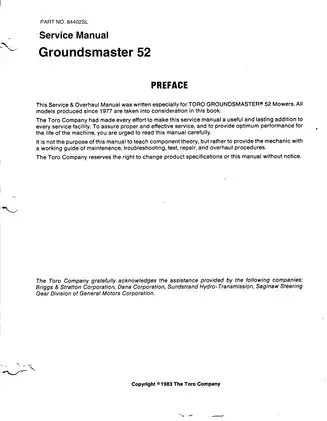 Toro Groundsmaster 52® Service Manual for Mowers (1977-Present)