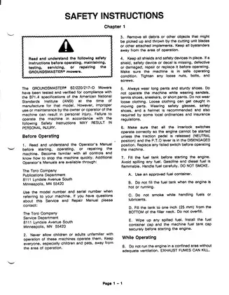 Toro Groundsmaster 62/220/217-D mower manual Preview image 5