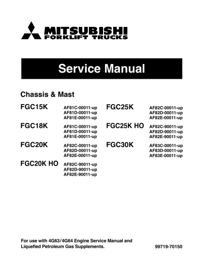 Preview: 2002–2005 Mitsubishi Forklift Trucks FGC15K-FGC30K & FG20-FG35A Service Manual (P/N 99719-70150)