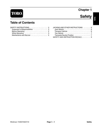 Toro Workman 1100, 1110, 2100, 2110 service manual Preview image 5