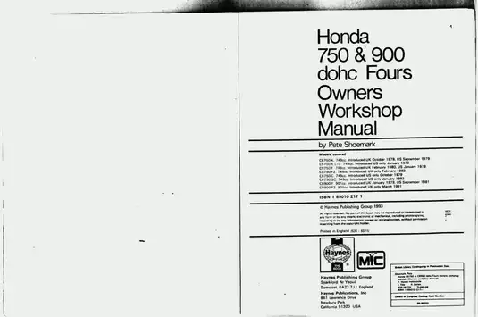 Honda CB750 & CB900 DOHC Fours Workshop Manual (1978-1984) Preview image 2
