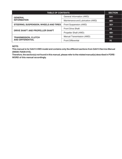 Preview: 1991–1999 Suzuki Carry GA413 Service Manual (P/N 99500-76A00-01E)