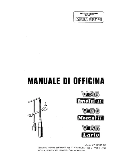 Preview: 1970s–1980s Moto Guzzi V35, V50, V65 Service Manual (P/N 27 92 01 60)