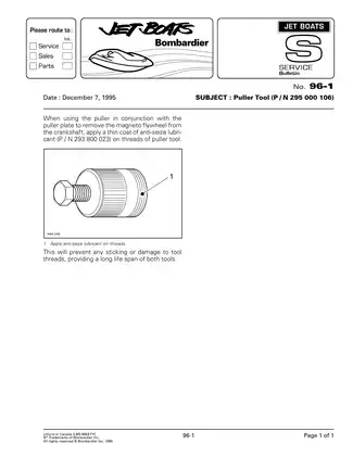 1995-1996 Sea-Doo Speedster, Sportster, Challenger, Explorer Bombardier service manual Preview image 1