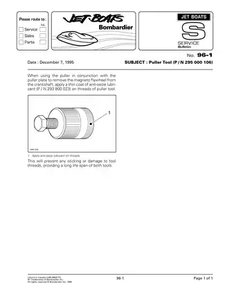 1995-1996 Sea-Doo Speedster, Sportster, Challenger, Explorer Bombardier service manual