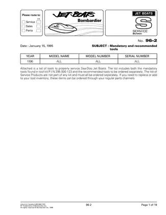 1995-1996 Sea-Doo Speedster, Sportster, Challenger, Explorer Bombardier service manual Preview image 2