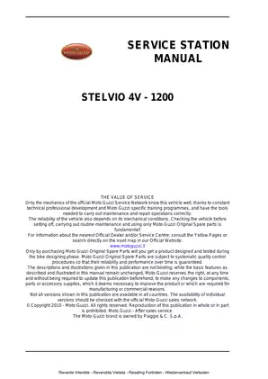 Moto Guzzi Stelvio 4V 1200 Service Station Manual - Comprehensive Maintenance Guide Preview image 2