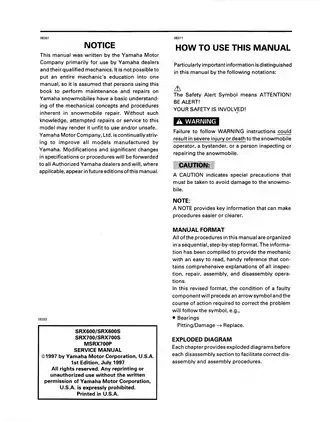 Yamaha MSRX700P Snowmobile Service Manual - Comprehensive Repair Guide Preview image 2