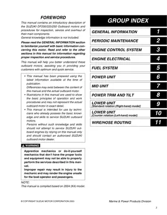 Suzuki DF200, DF225, DF250 V6 four stroke outboard motor manual Preview image 2