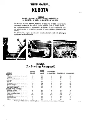 KUBOTA Tractor Service Manual for Models B5100D, B5100E, B6100D, B6100E, B6100HST-D, B6100HST-E, B7100D, B7100HST-D, B7100HST-E Preview image 2