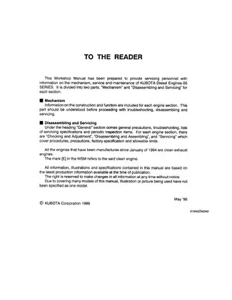 KUBOTA 05 Series Diesel Engine Workshop Manual Preview image 3