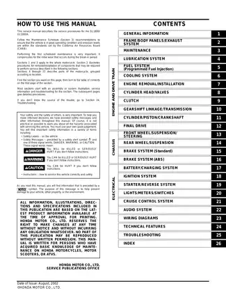 Honda GL1800A Motorcycle Service Manual (2002) - Comprehensive Repair Guide Preview image 1