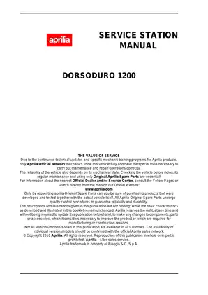 2011-2012 Aprilia Dorsoduro 1200 service manual Preview image 2