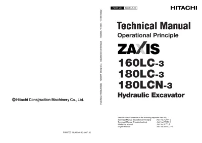 Preview: Hitachi Zaxis ZX160LC-3, ZX180LC-3, ZX180LCN-3 Excavators 2006–2012 Technical & Workshop Manual (P/N TT1T1-E-00, W1T1-E-00)