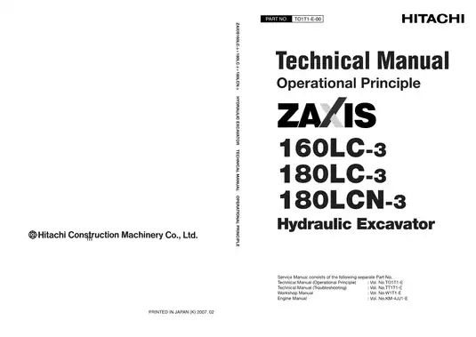 2007-2013 Hitachi Zaxis 160LC-3, 180LC-3, 180LCN-3 hydraulic excavator technical manual