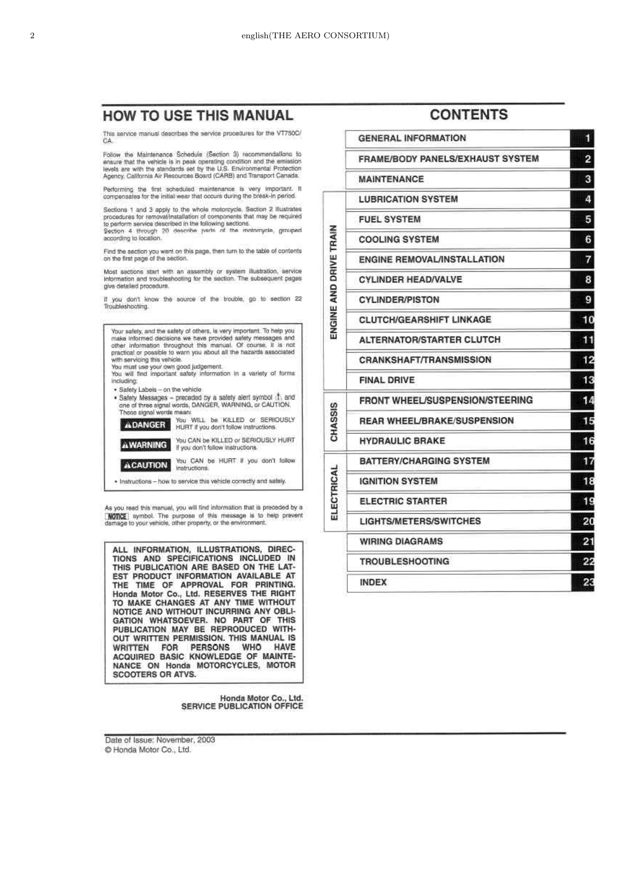 2004-2012 Honda VT 750 C, VT750CA Shadow Aero service manual Preview image 2