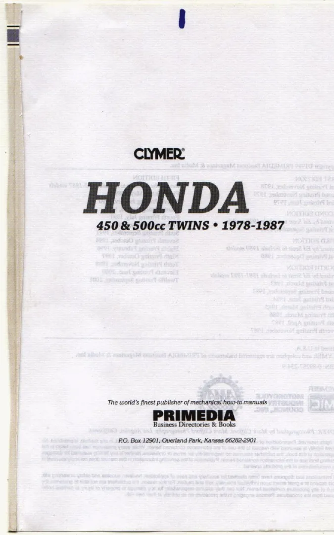 1978-1987 Honda CB, CM, CMX, 400, 450 service manual Preview image 2