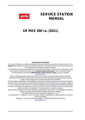 Aprilia SR MAX 300 i.e. (2011) Service Manual - Complete Maintenance and Troubleshooting Guide Preview image 2
