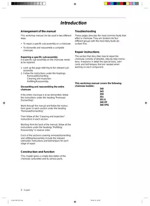 Husqvarna Chainsaw Workshop Manual: Models 340, 345, 346XP/G, 350, 351 Preview image 3