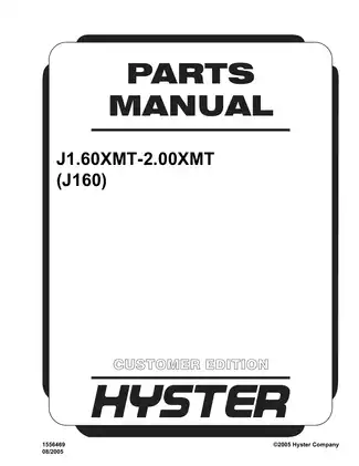 Hyster J160 (J1.60XMT-2.00XMT) forklift parts list Preview image 1