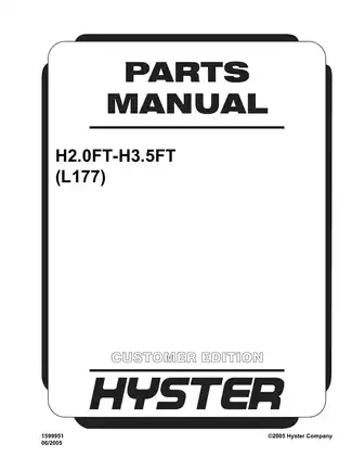 Hyster L177 (H2.0FT-H3.5FT) forklift parts manual Preview image 1