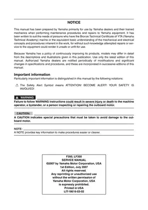 Yamaha F350 & LF350 Outboard Motor Service Manual Preview image 2
