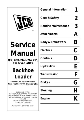 JCB 3CX, 4CX, 214E, 214, 215, 217 & variants backhoe loader manual Preview image 1
