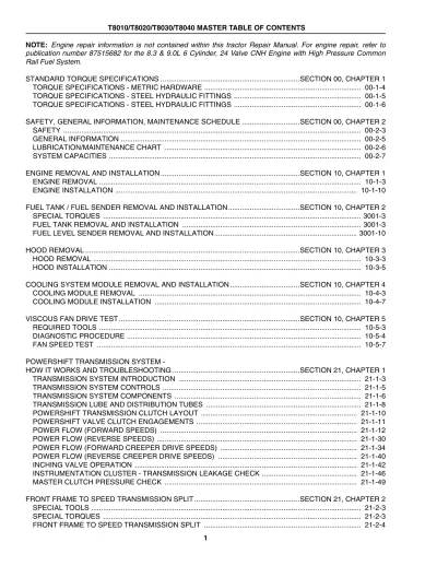 Preview: New Holland T8000 Series Tractor Service Manual 2006 (P/N 87518877)