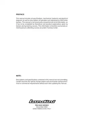 Comprehensive Landini 60 Series Tractors Training Manual Preview image 3