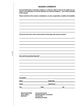 2003 Buell Firebolt XB9R Parts Catalog - Comprehensive Guide