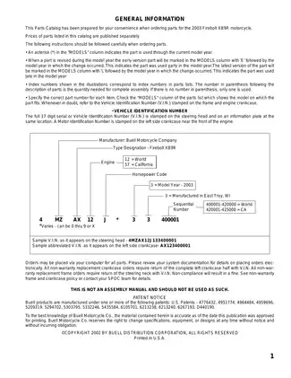2003 Buell Firebolt XB9R Parts Catalog - Comprehensive Guide Preview image 2