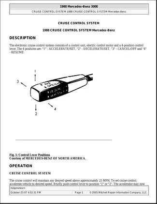 1988 Mercedes Benz Cruise Control System Manual