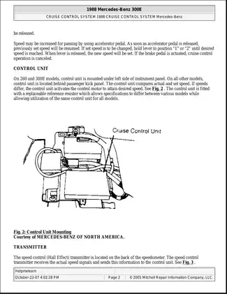 1988 Mercedes Benz Cruise Control System Manual Preview image 2