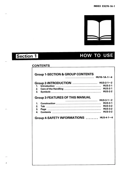 Preview: 1988–1993 Hitachi EX270 & EX270LC Hydraulic Excavator Technical Manual (P/N D/A HYP-34A-21)