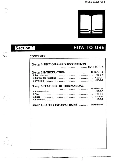 Preview: Hitachi EX300, EX300LC, EX300H, EX300LCH 1988–1991 Excavator Service Manual (P/N HU11-1A)