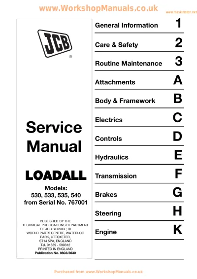 Preview: JCB 530, 533, 535, 540 Loadall 1993–1997 Service Manual (P/N 9803/3630)