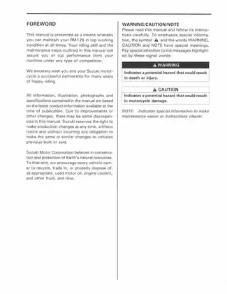 Suzuki RM125 Owner's Manual & Service Guide - Complete Maintenance and Repair Instructions Preview image 3