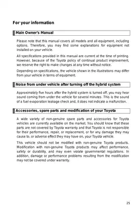 Comprehensive Vehicle Owner's Manual for Toyota Hybrid Models Preview image 2