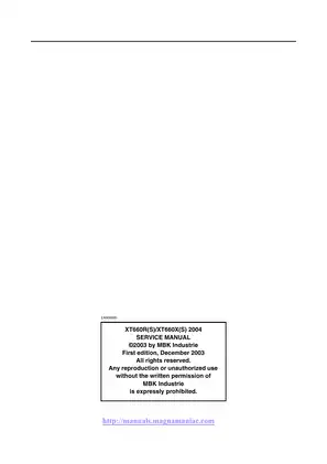 Yamaha XT660R & XT660X Service Manual - 2004 Models Preview image 4
