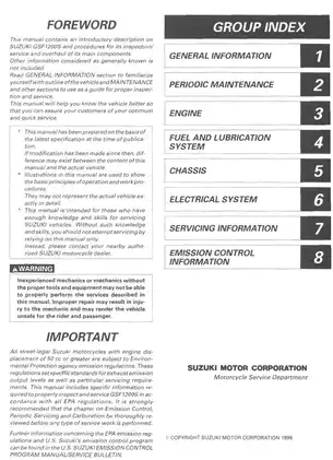 1996-1997 Suzuki GSF1200S Bandit service manual Preview image 2