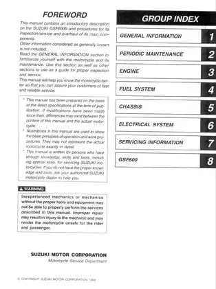 SUZUKI GSF600S/GSF600 Motorcycle Service Manual (2000 Model) Preview image 2